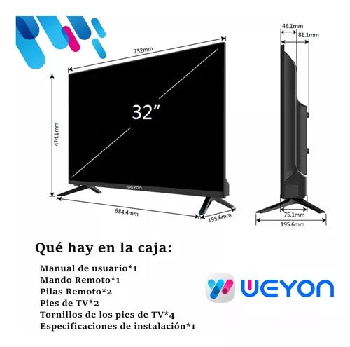 Smart TV Pantalla 32 Pulgadas Weyon Android LED Hd Television 60hz 32WDSNMX